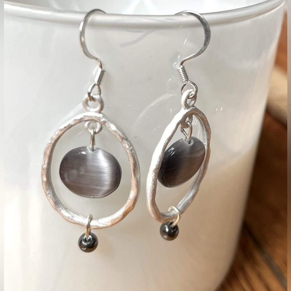 Handmade Dark Gray Dangle Earrings - Picture 1 of 3